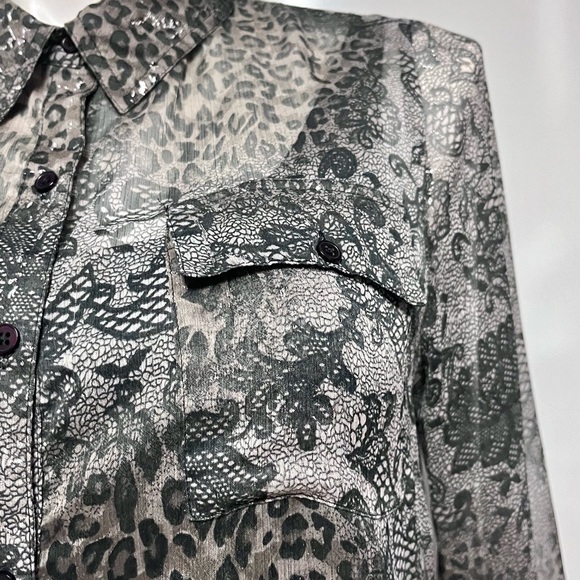 Lane Bryant Lace Animal Print Blouse Sheer Plus Size 1X 14 16 Long Sleeve Button - Picture 11 of 15